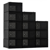 Garvee Cajas Transparentes Plegables para Zapatos, Organizadores Apilables con Tapa, ABS Resistente, Ventilación, Juego de 12, Negro, Ideal para Armarios - Negro
