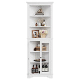 Garvee Gabinete Esquinero Alto con 2 Puertas y 3 Estantes Ajustables, Madera Lacada, Baño y Sala, Blanco Antiguo, Multifuncional
