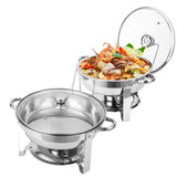 Garvee Set de Buffet Chafing Dish 2 Pzas 5QT Acero Inoxidable para Fiestas y Banquetes, Tapa de Vidrio, Asa Segura, Fácil Limpieza - Plata