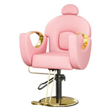 Garvee Silla de Peluquería Reclinable con Bomba Hidráulica, Cuero Premium, Base de Acero Cromado, Rosa y Oro para Salón, 360° Giratoria, Capacidad 150 kg - Rosa & Dorado