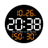 Garvee Reloj de Pared LED Digital Redondo 25,5 cm con Control Remoto, Temperatura y Humedad para Hogar y Oficina, Material Plástico, 10 Niveles de Brillo, Calendario, Alarma, Rojo - Naranja