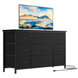 Garvee Commode 10 Tiroirs en Tissu, Métal et MDF, Station de Charge Intégrée, 121x39x70 cm, Style Industriel, Chambre Adulte et Enfant - Negro