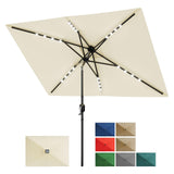 Garvee Sombrilla Solar Rectangular 2 x 3 m  con Luces LED, Crank y Tilt, Poliéster Resistente UV, 6 Varillas de Acero, Ventilada para Patio y Piscina - Beige