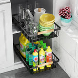 Garvee Organizador de gabinete extraíble Garvee, cesta de malla, cajón deslizante, juego de 2 estantes de almacenamiento para cocina, despensa y baño - Negro