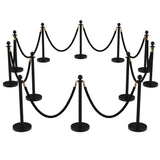 Garvee Kit De 12 Postes De Acero Inoxidable Con Cuerdas De Terciopelo Rojo, Barreras Retráctiles 4 Vías, Base De Hormigón Para Eventos Y Bodas - Negro