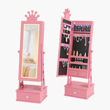 Garvee Armario De Joyería Infantil Con Espejo LED, 3 Cajones, Organizador Seguro De Madera Para Niñas, Tema Princesa, Antivuelco, Ideal Para Habitaciones Infantiles - Rosa