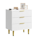 Garvee Cómoda Fluted con 3 Cajones, MDF Resistente, Metal, Minimalista para Dormitorio y Sala, 28x17x30 in, Blanco Negro Madera Verde - Blanco