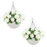 Garvee 2 Set Geranios Artificiales con Cesta Blanca para Exterior, Flores Realistas, Material Duradero, Decoración para Porche y Jardín, Blanco - Blanco