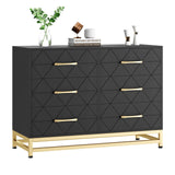 Garvee cómoda de Madera Negra con 6 Cajones, Base y Tiradores Dorados, para Dormitorio y Sala, 100×48×73 cm