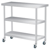 Garvee Mesa De Acero Inoxidable 45.72 x 91.44 cm, 3 Niveles, 2 Ruedas Bloqueables, Estación De Trabajo Comercial, Resistente Y Fácil De Limpiar, Para Cocina Y BBQ - Con Ruedas