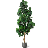 Garvee Árbol Ficus Lyrata Artificial de 213 cm con Maceta Negra y Piedras Blancas Decorativas para Interior Verde - Con Macetero Negro