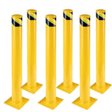 Garvee Juego de 6 Bolardos de Seguridad de Acero Q235 de 91 cm de Alto y 11 cm de Diámetro con Base Estable para Control de Tráfico y Estacionamientos, Amarillo - Pack de 6
