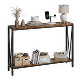 Garvee Mesa Consola Estrecha de Madera Garvee 110x25x76cm con Espacio de Almacenamiento, Mesa Auxiliar de Metal y Madera de 2 Niveles para Entrada y Sala de Estar, Vintage - Vintage