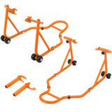 Garvee Soporte Elevador de Motocicleta Universal 386 kg Ajustable Hierro Resistente Combo Delantero y Trasero para Taller y Hogar - Naranja