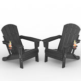 Garvee Pack de 2 Sillas Adirondack Plegables de HDPE, Sillón de Jardín Ergonómico Negro con Textura de Madera para Terraza, Patio y Piscina - Negro