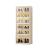 Garvee Organizador De Zapatos 6 Niveles Apilable Con Ruedas Plegable Puertas Transparentes Plástico PP+PS Para Sala Y Pasillo Marrón Claro - 6 Niveles