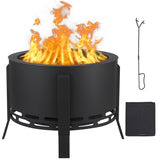 Garvee Fogón Sin Humo 66 cm con Bandeja de Cenizas, Acero Carbono, Patas Ajustables, Portátil para Camping y Patio, Resistente al Óxido