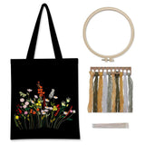 Garvee Kit de Broderie sur Toile Noire avec Motif de Fleurs, Cerceaux Bambou, Fils Colorés pour DIY Décoration Maison - Prosperidad (Bolsa Lona Negra)