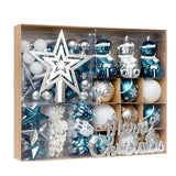 Garvee Set De 70 Adornos Navideños Azul Y Plata - 68 Bolas Irrompibles + Estrella Y Letrero - Plástico Duradero - Decoración Para Árboles Y Fiestas