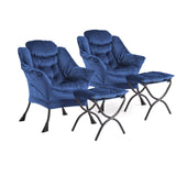 Garvee Sillón Perezoso Con Otomana Plegable, Silla Lounge Moderna Para Sala Y Oficina, Estructura De Acero Resistente, Tela Transpirable, Diseño Ergonómico - Azul Oscuro - 2 Piezas
