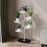 Garvee Soporte Para Plantas De Metal Multi-Capa Con Diseño De Rama Para Interiores Y Balcones, Hierro Forjado, Negro, Compacto Y Resistente - Soporte Blanco Crema + Tablero de Piedra Negra