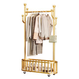 Garvee Perchero de Pie con Ruedas, Burro para Ropa de Metal Dorado con Cesta de Almacenamiento y Ganchos, Perchero Moderno para Dormitorio y Vestidor (100cm) - Dorado