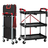 Garvee Carrito Plegable De 3 Niveles Para Oficina Y Cocina, Capacidad 75 Kg, Metal Con Ranuras Para Herramientas, Ruedas Robusta Con Frenos, Ligero Y Compacto - Negro