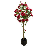 Garvee Árbol Artificial de Rosas de 150 cm con Tronco Realista y Maceta Blanca para Decoración de Interior y Exterior, Rojo y Verde - Maceta negra