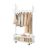 Garvee Perchero con Ruedas y Cesta de Almacenamiento, Metal Resistente Blanco, 4 Ruedas Giratorias Bloqueables, 100 x 175 cm, para Dormitorio y Boutique - Blanco
