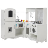 Garvee Cocina de Esquina de Madera para Niños con Estufa y Lavadora, Juego Realista con Microondas y Pizarra, MDF Seguro, 86×90×89 cm