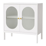 Garvee Armario Sideboard de Cocina con 2 Puertas de Vidrio Acanalado y 2 Estantes Ajustables, MDF y PB, para Salón y Recibidor, Blanco - Blanco