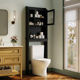 Garvee Estantería De Baño Sobre WC Ajustable Con Puerta De Vidrio Negro Para Baños Pequeños - Negro