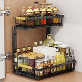 Garvee Organizador de Cocina Almacenamiento Bajo Fregadero Organizador Gabinete Extraíble Acero al Carbono 2 Niveles Deslizamiento Negro Tamaño Ajustable Cocina Baño - Negro