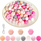 Garvee 95 Piezas De Cuentas De Silicona Para Manualidades, Redondas 15mm Y Poligonales 17mm, Coloridas Con Cuerda 2m Para Collares Y Pulseras DIY