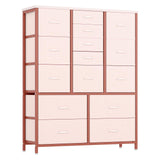 Garvee Commode De Chambre Avec 15 Tiroirs, Cadre Métal Robuste, Poches Latérales, Design Vintage Pour Chambre Et Salon, MDF, Stable - Rosa