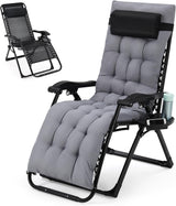 Garvee Silla Lounge Ajustable Plegable 170° con Soporte 200 kg, Cojín 10 cm Removible, Acero Triangular, Bandeja y Reposacabezas, Gris para Patio y Playa - Grey