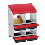 Garvee Caja de Nido para Gallinas 4 Compartimentos Doble Capa, Metal Zinc Galvanizado Mango de Plástico, Bandeja Extraíble, Resistente Gallineros Granjas, Rojo - Rojo