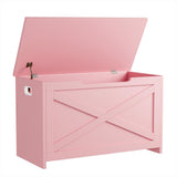 Garvee Banco De Almacenamiento De Madera 30in Gran Capacidad Bisagra De Seguridad Asiento Para Entrada Y Sala Color Natural - Rosa