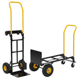 Garvee Carretilla Convertible 2 en 1 Capacidad 363 kg Ruedas Antipinchazos Acero Reforzado Plegable para Mudanzas Uso Industrial - Negro & Amarillo