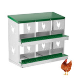 Garvee Caja de Nido para Pollos 6 Compartimentos, Acero Galvanizado 0.7mm, Bandeja Deslizante, Antióxido, Ventilada, Fácil Limpieza Montaje Rápido, Verde - Verde