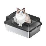 Garvee Caja de Arena para Gatos Acero Inoxidable 34L con Paredes Altas y Antideslizante para Hogares con Múltiples Gatos 60x40x22cm Negro - Negro