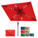 Garvee Sombrilla Solar Rectangular 2 x 3 m con luces LED, Mecanismo de Manivela, Tela Poliéster UV Resistente, Estructura de Hierro Reforzado para Jardín y Piscina, Color Negro - Rojo
