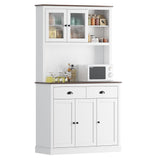 Garvee Alacena de Cocina Rústica con 5 Puertas y 2 Cajones, Mueble Despensero Multiusos de Gran Capacidad para Comedor, Color Blanco Lavado