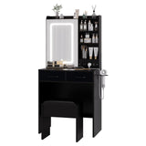 Garvee Coiffeuse Con Espejo LED 3 Modos, Carga Integrada, Taburete Relleno Con Almacenaje, Negro, Para Dormitorios Modernos - Negro