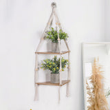 Garvee Estante De Esquina Colgante 2 Pasos Con Cuerda, Estantes Flotantes De Madera, Soporte Rústico Boho Para Plantas, Almacenaje Campestre, Tamaño Único