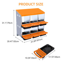 Garvee Caja de Anidación para Pollos 6 Compartimentos, Acero Galvanizado PP, Bandeja Antióxido, Mango de Plástico, Resistente a la Oxidación, Naranja