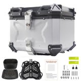Garvee Estuche Superior Para Motocicleta, Caja Trasera De Aluminio Impermeable 45L, Caja De Almacenamiento De Equipaje - Plata Estampada