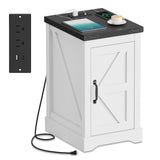 Garvee Mesa Auxiliar de Granero con Estación de Carga, 2 Enchufes AC, USB y Tipo-C, Estante Ajustable, Madera de Alta Densidad, Blanco, Para Dormitorio y Sala - Blanco