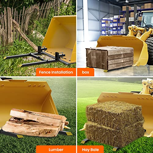 Garvee Horquillas de Palé de 109 cm, Acero Soldado, Capacidad 680.4 kg, Versátiles para Tractor y Cargador, Fácil Instalación, Amarillo & Negro