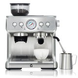 GARVEE Cafetera de Acero Inoxidable con Molinillo de Café, 20 Bares de Presión, 1400W, 30 Ajustes de Molienda y Espumador de Leche, Cafetera Semiautomática para Casa y Oficina - Plata